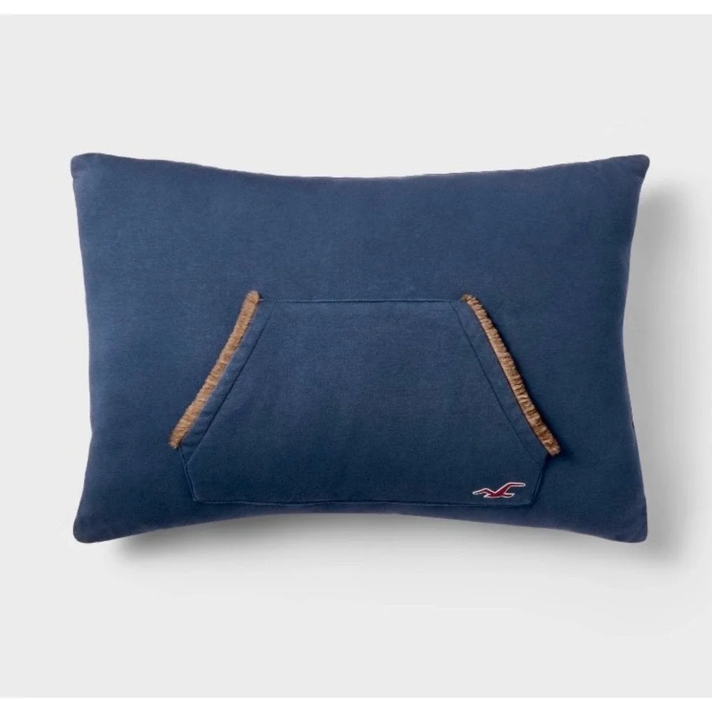 Hollister x Target Navy Blue Hoodie Pillow Kangaroo Pocket Faux Fur Trim Logo